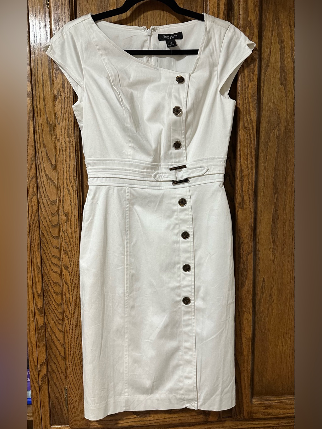 Nwt White House Black Market Safari White Asymmetrical Button Pencil Dress Sz 2